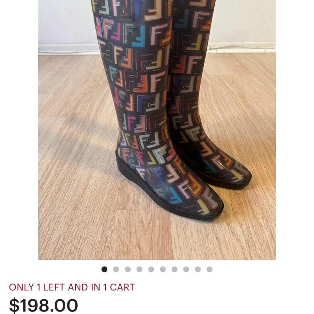 Fendi Black and Multicolor Patterned Rain Boots